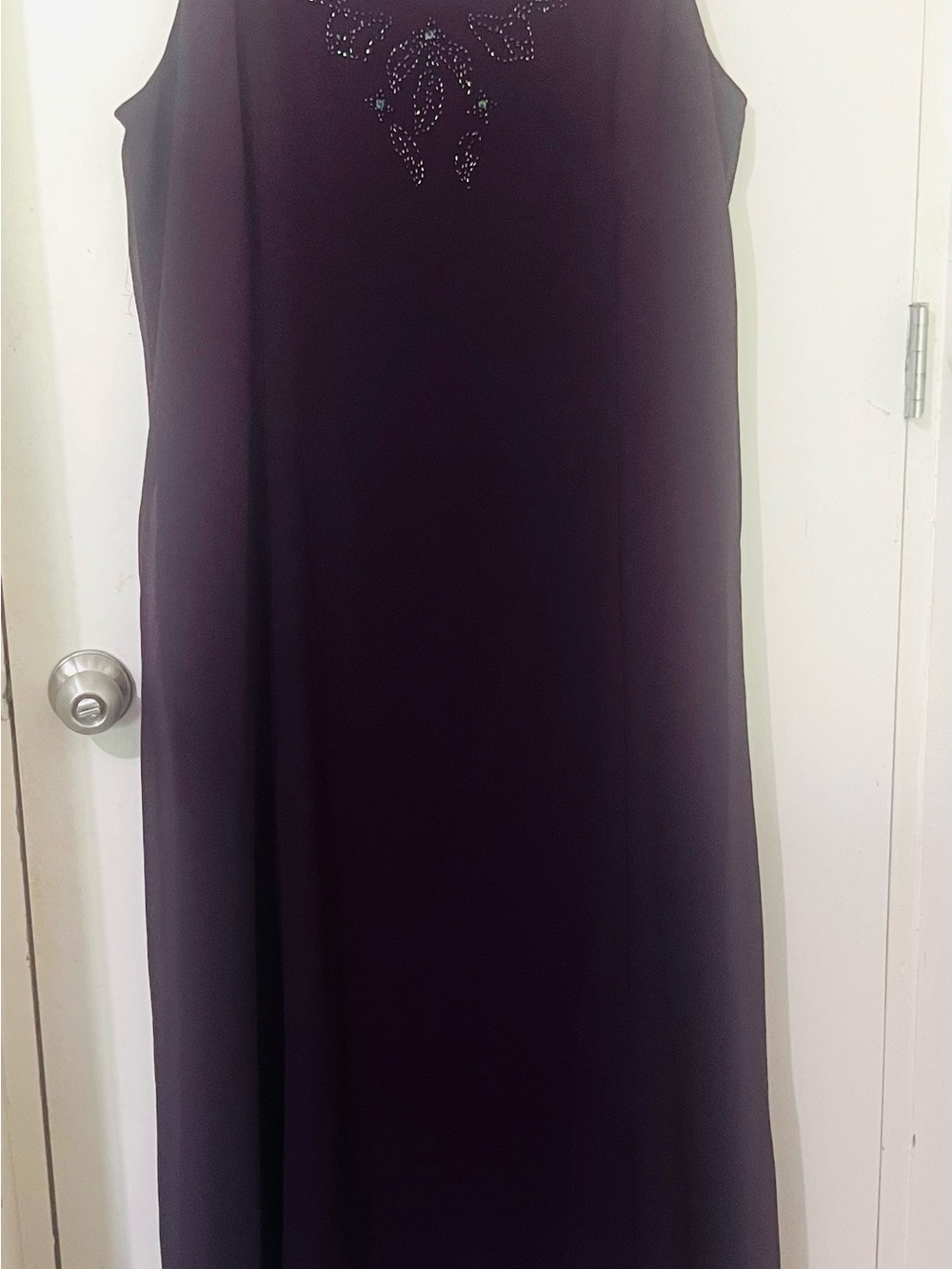 Sleeveless Beaded Maxi Dress in Deep Plum
